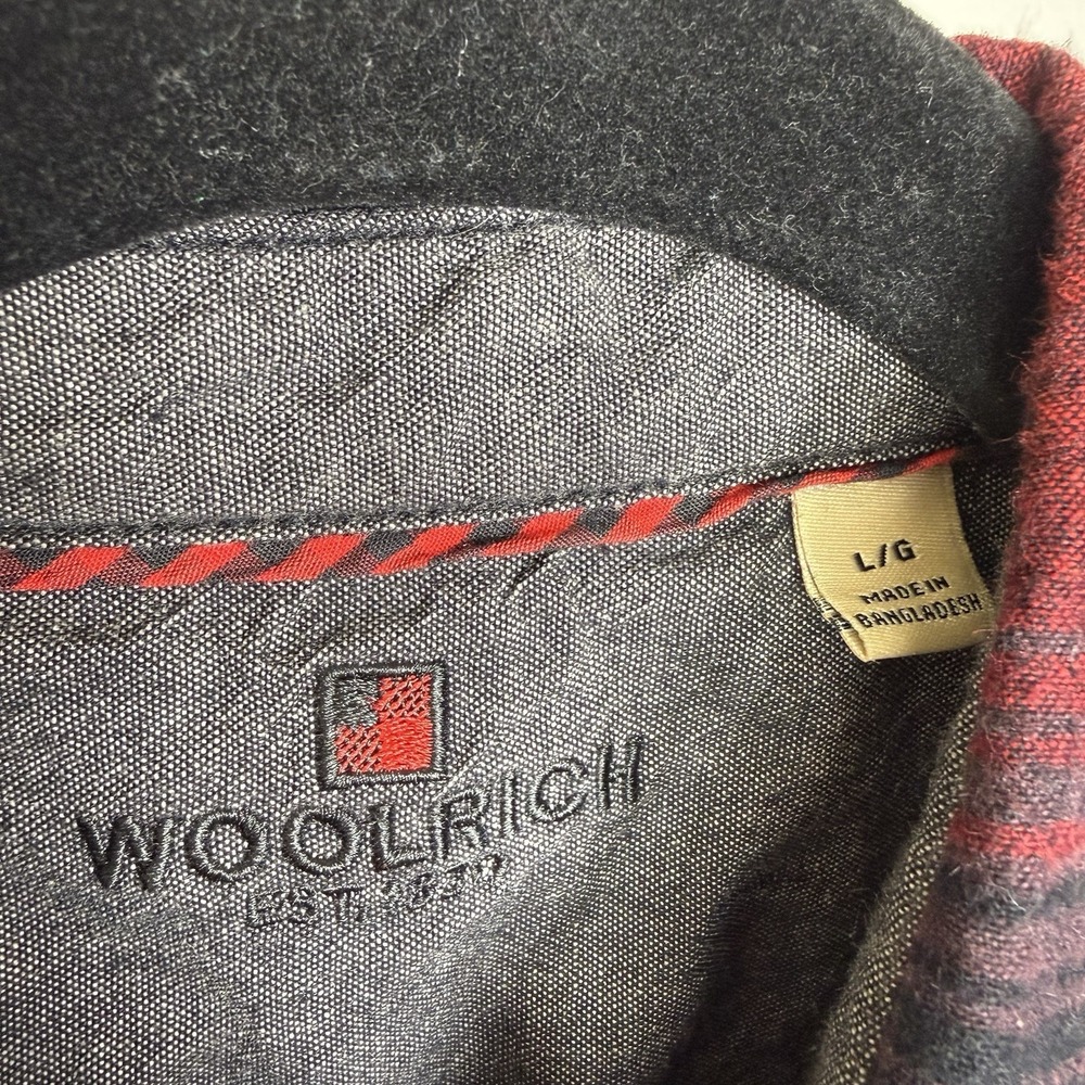 Vintage Woolrich Flannel Shirt Men's Large Red Black Plaid Work Pockets Cotton - Picture 6 of 8